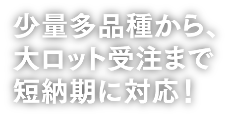 少量多品種から、大ロット受注まで短納期に対応！